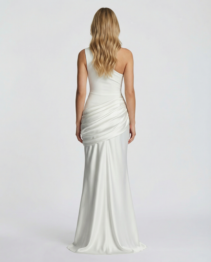 Alyssa | Maxi Dress with One-Shoulder Satin Drape