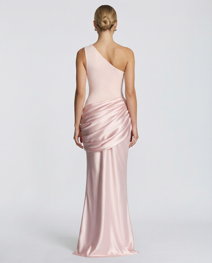 Alyssa | Maxi Dress with One-Shoulder Satin Drape