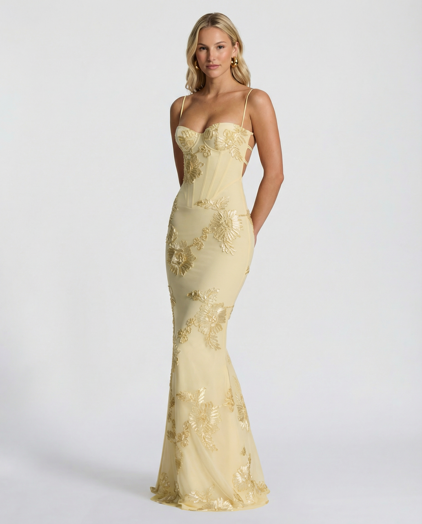 Angela | Maxi Dress with Floral Appliqué and Lace-Up Back