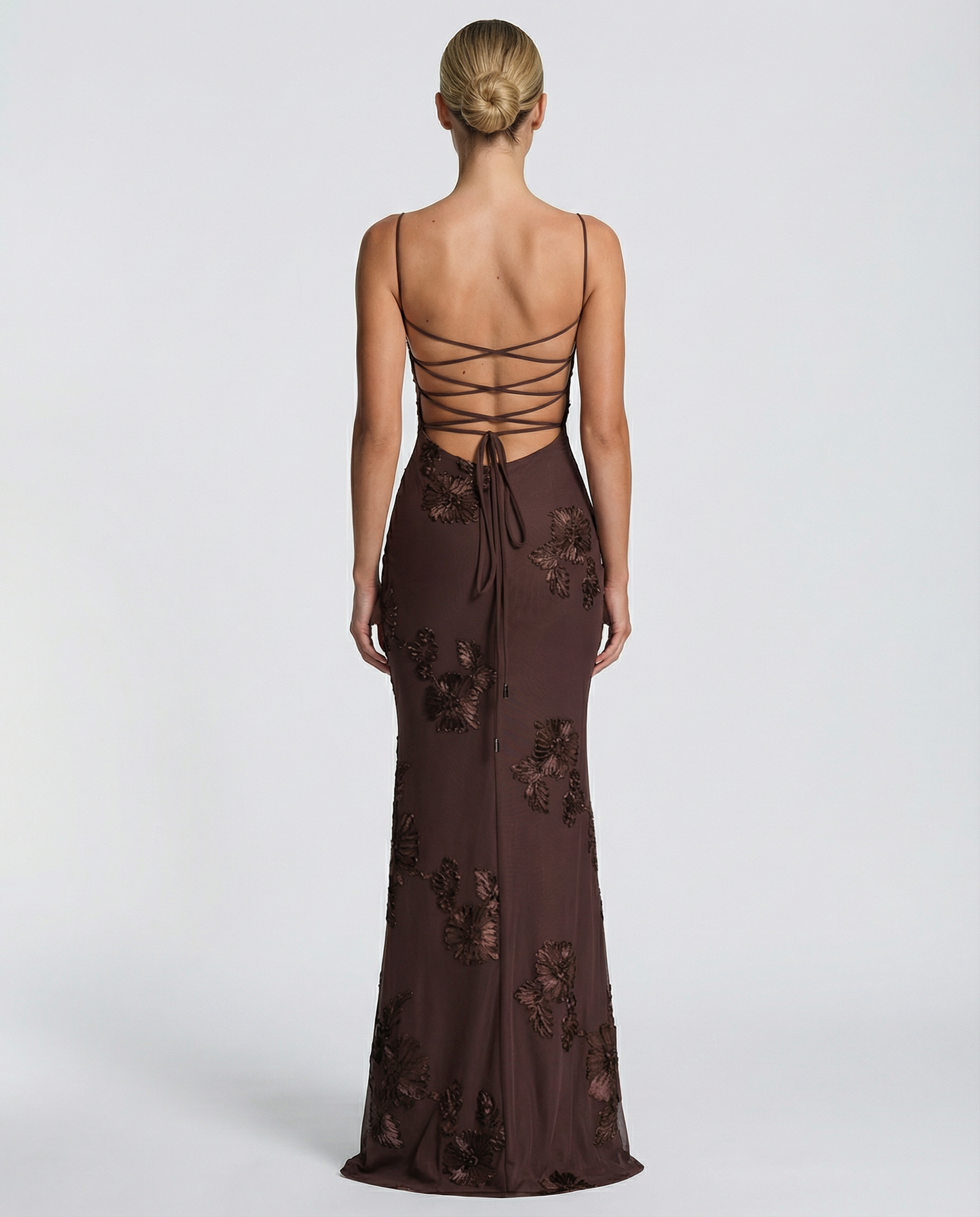 Angela | Maxi Dress with Floral Appliqué and Lace-Up Back