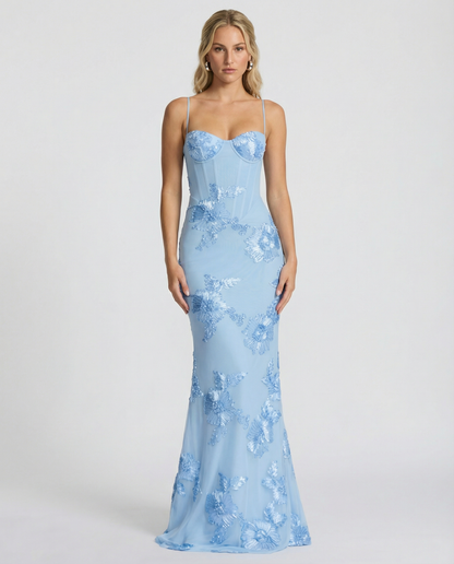 Angela | Maxi Dress with Floral Appliqué and Lace-Up Back