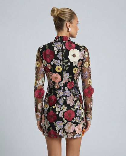 Anne | Mini Dress with Sheer Floral Embroidery