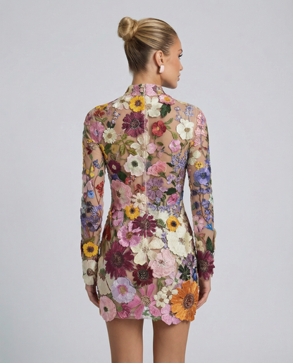 Anne | Mini Dress with Sheer Floral Embroidery