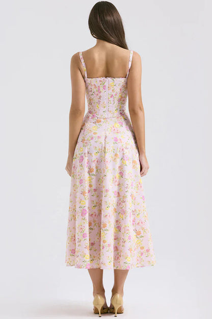 Nellie | Midi Dress with Floral Print and Corset Bodice