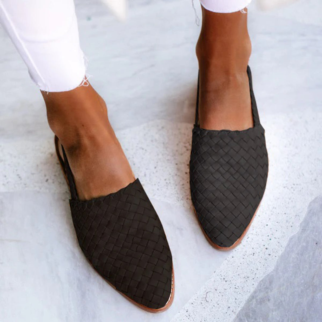 Mules Plates en Cuir Tressé Luxe Femme – Confort Pointu Slip-On