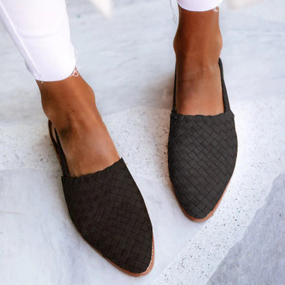 Mules Plates en Cuir Tressé Luxe Femme – Confort Pointu Slip-On