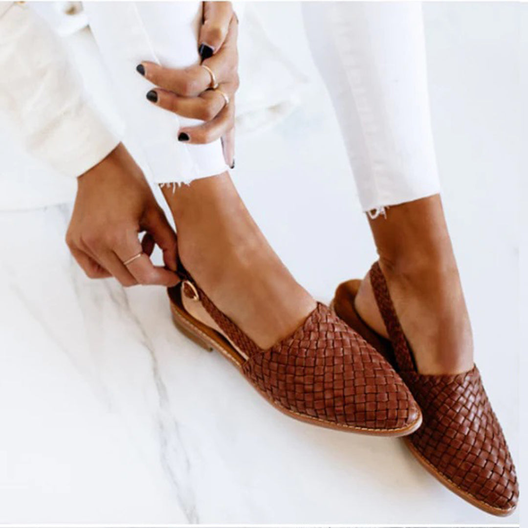 Mules Plates en Cuir Tressé Luxe Femme – Confort Pointu Slip-On