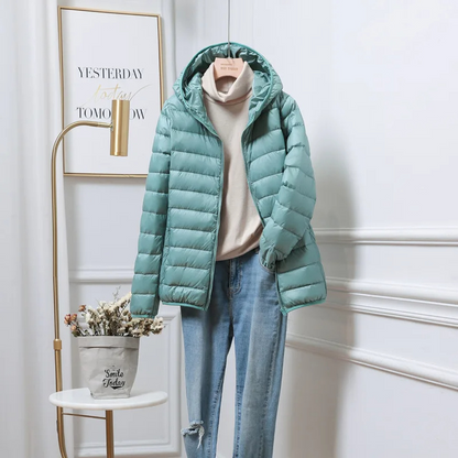 Packable Puffer Jacket with Hood for Women
