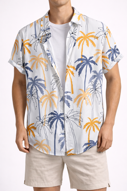 Palm Tree Print Button Up Shirt