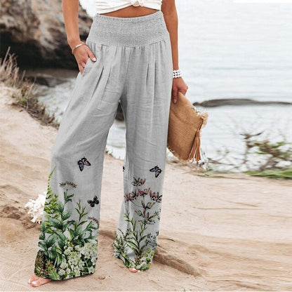 Women's Floral Wide Leg Pants High Waist Casual Summer