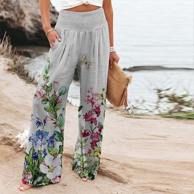 Women's Floral Wide Leg Pants High Waist Casual Summer