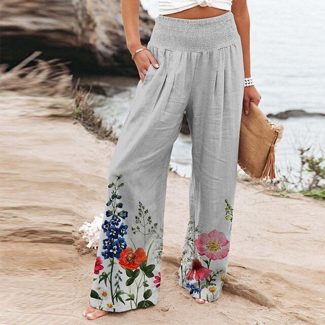 Women's Floral Wide Leg Pants High Waist Casual Summer