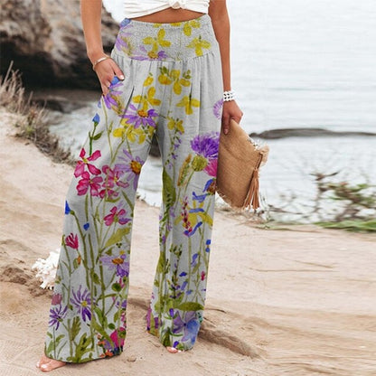 Women's Floral Wide Leg Pants High Waist Casual Summer