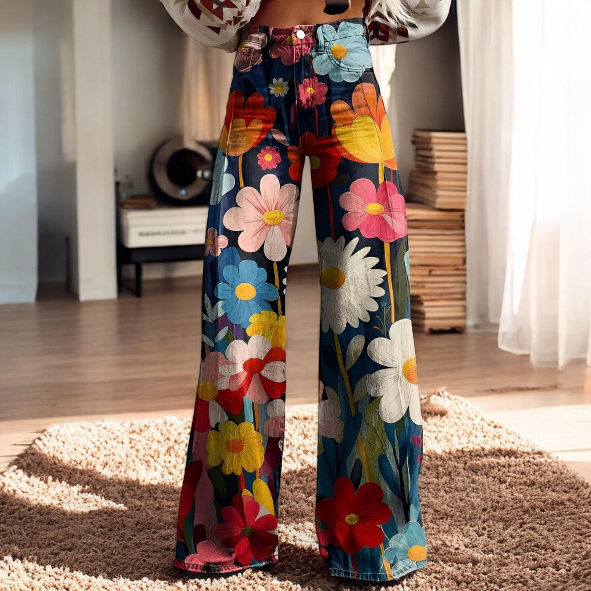 Pantalon Fluide Femme Floral Élégant 0