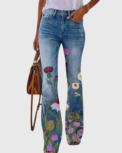 Pantaloni Donna a Zampa | Stampa Floreale & Vita Alta