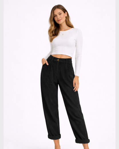 Olive Pantalon Femme – Taille Haute, Jambe Large & Coupe Fluide Élégante