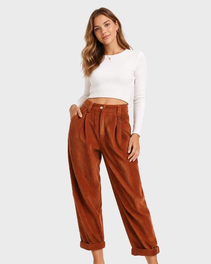 Olive Pantalon Femme – Taille Haute, Jambe Large & Coupe Fluide Élégante
