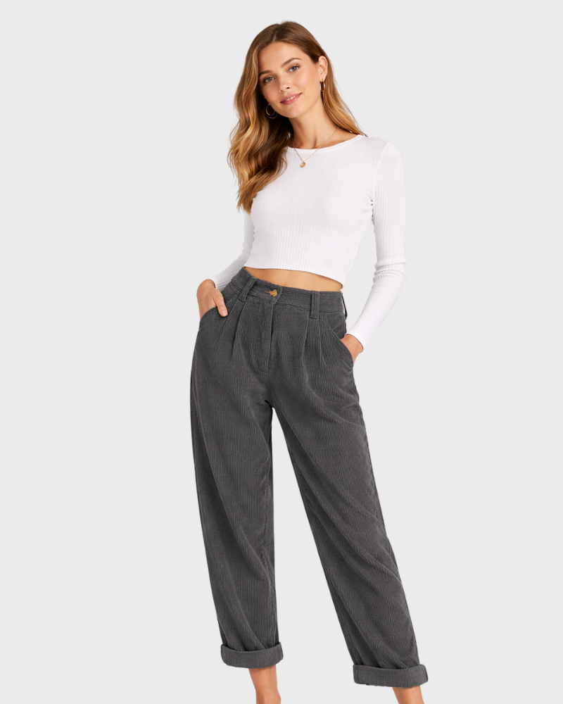 Olive Pantalon Femme – Taille Haute, Jambe Large & Coupe Fluide Élégante