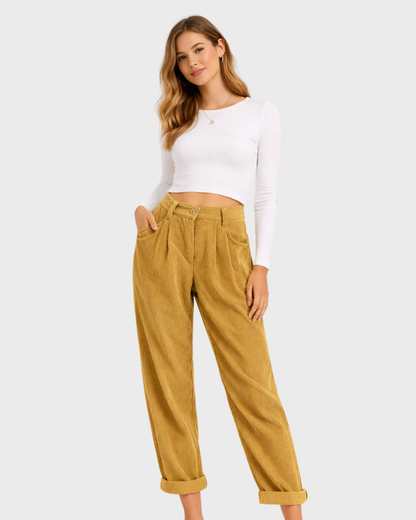 Olive Pantalon Femme – Taille Haute, Jambe Large & Coupe Fluide Élégante