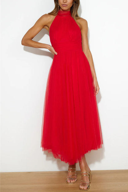 Sophia | Women's Midi Dress With High Neck And Pleated Skirt | Elegant
