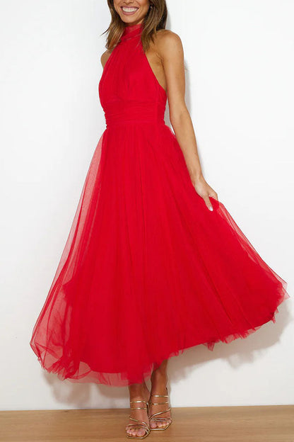 Sophia | Women's Midi Dress With High Neck And Pleated Skirt | Elegant