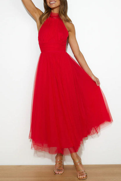 Sophia | Women's Midi Dress With High Neck And Pleated Skirt | Elegant
