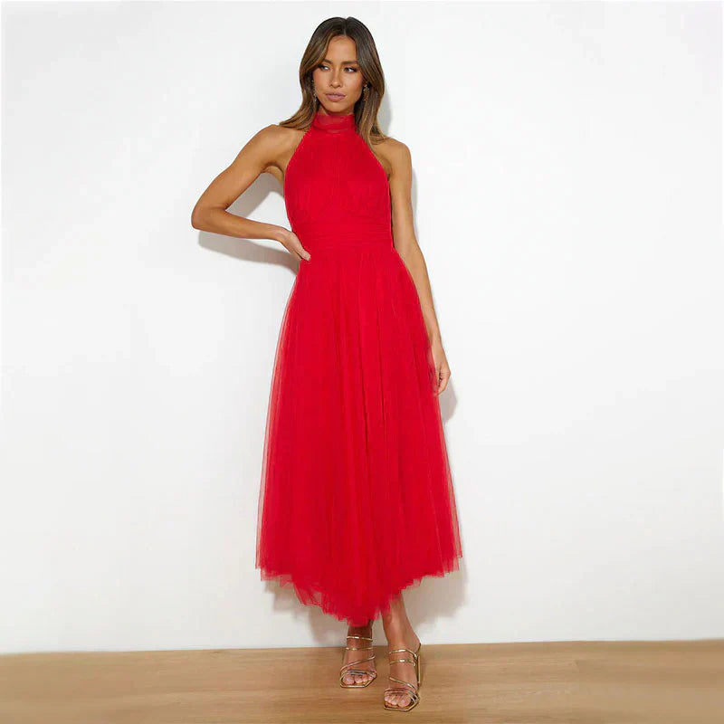 Sophia | Women's Midi Dress With High Neck And Pleated Skirt | Elegant