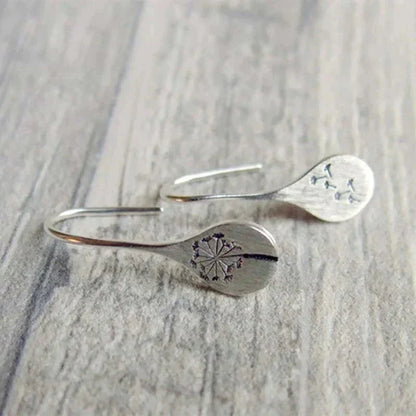 Minimalist Teardrop Earrings with Etched Botanical Dandelion Designs