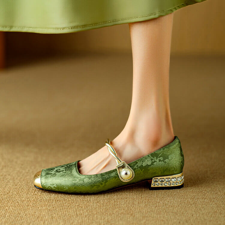 Pera Mary Jane Flats | Embroidered Satin, Comfortable Flat Shoes for Women 0