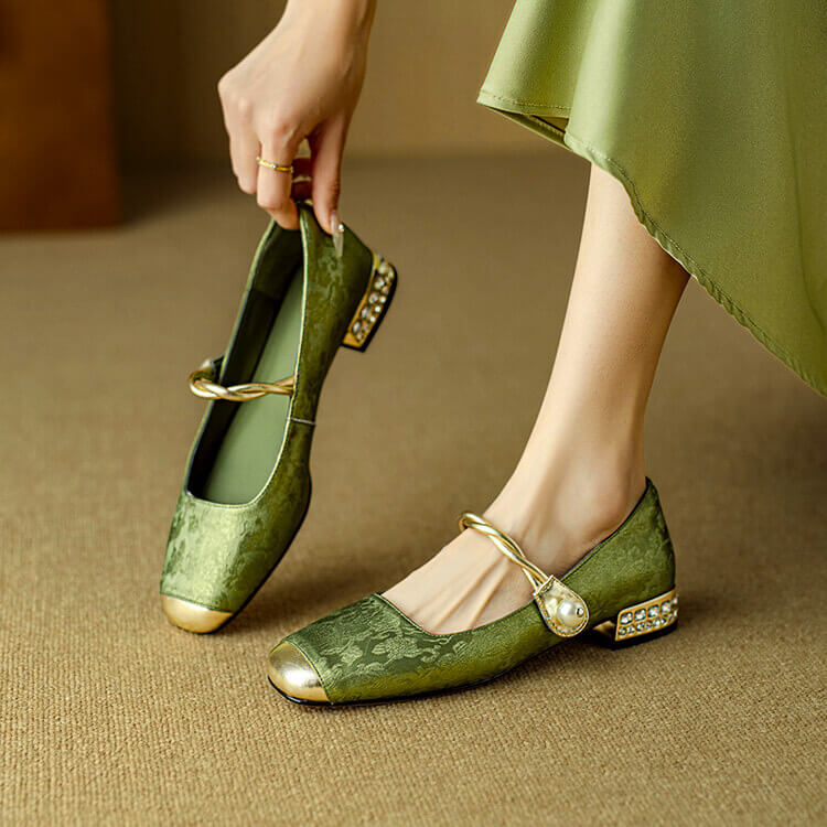 Pera Mary Jane Flats | Embroidered Satin, Comfortable Flat Shoes for Women 6