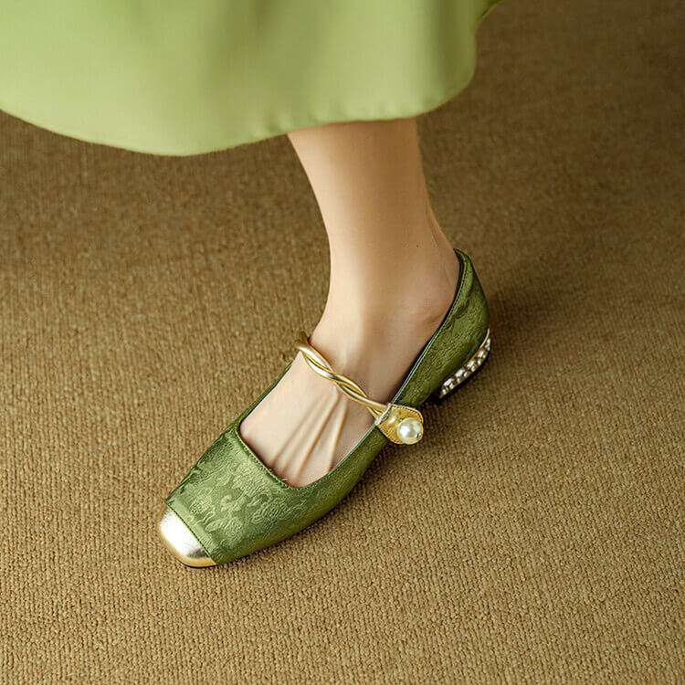 Pera Mary Jane Flats | Embroidered Satin, Comfortable Flat Shoes for Women 8