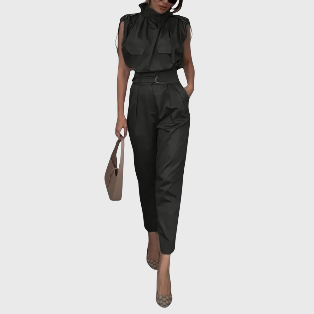 Poise - Belted Tie-Neck Jumpsuit