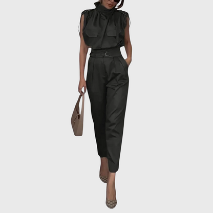 Poise - Belted Tie-Neck Jumpsuit