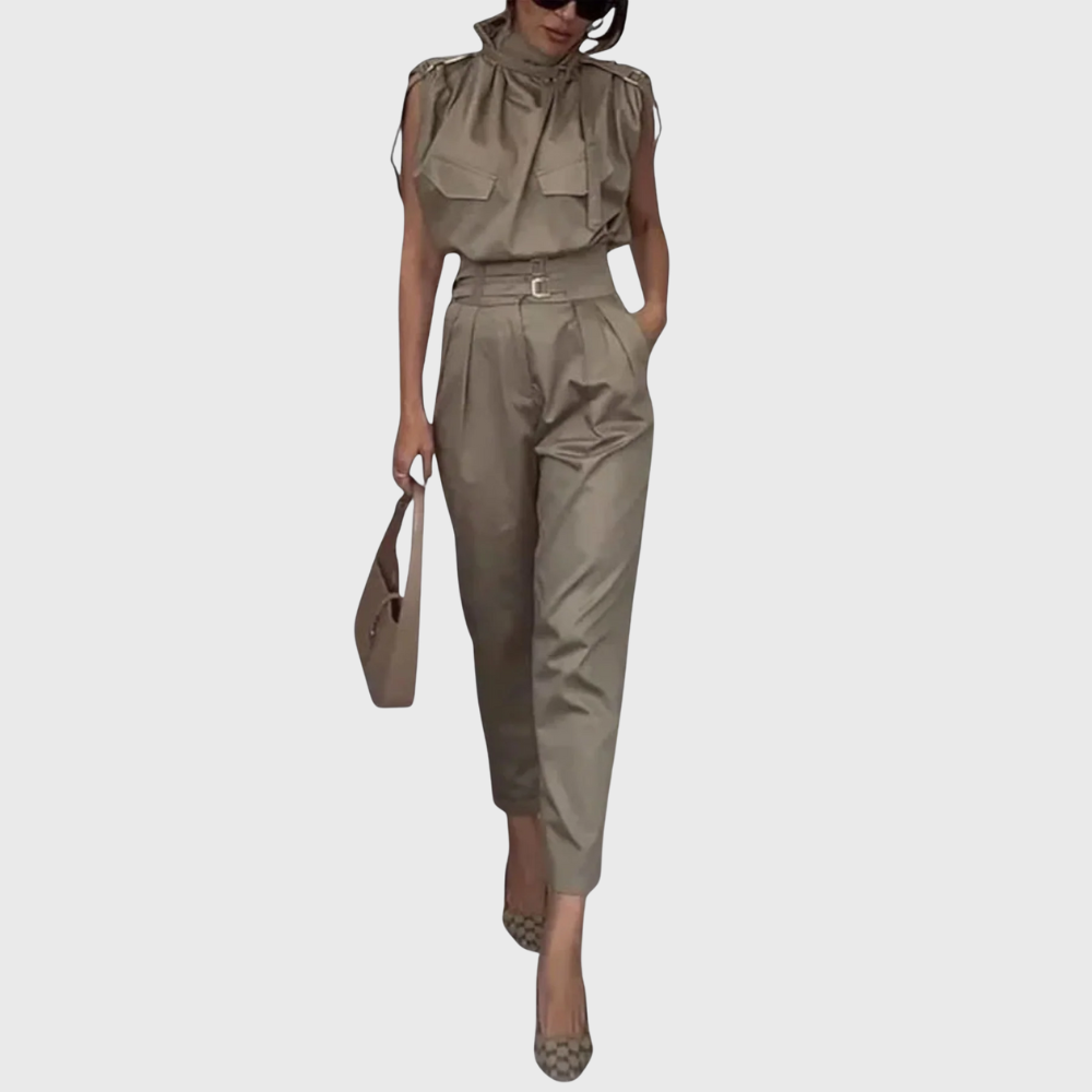 Poise - Belted Tie-Neck Jumpsuit