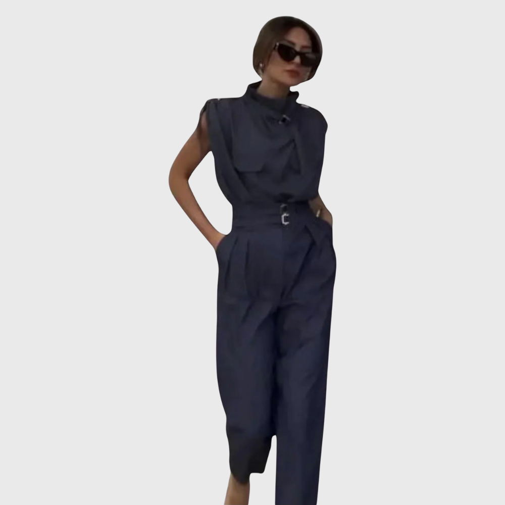 Poise - Belted Tie-Neck Jumpsuit