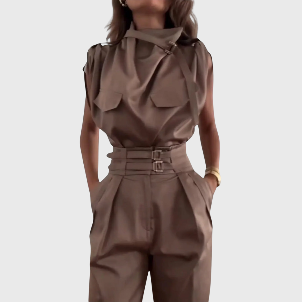 Poise - Belted Tie-Neck Jumpsuit