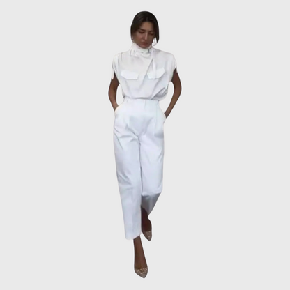 Poise - Belted Tie-Neck Jumpsuit