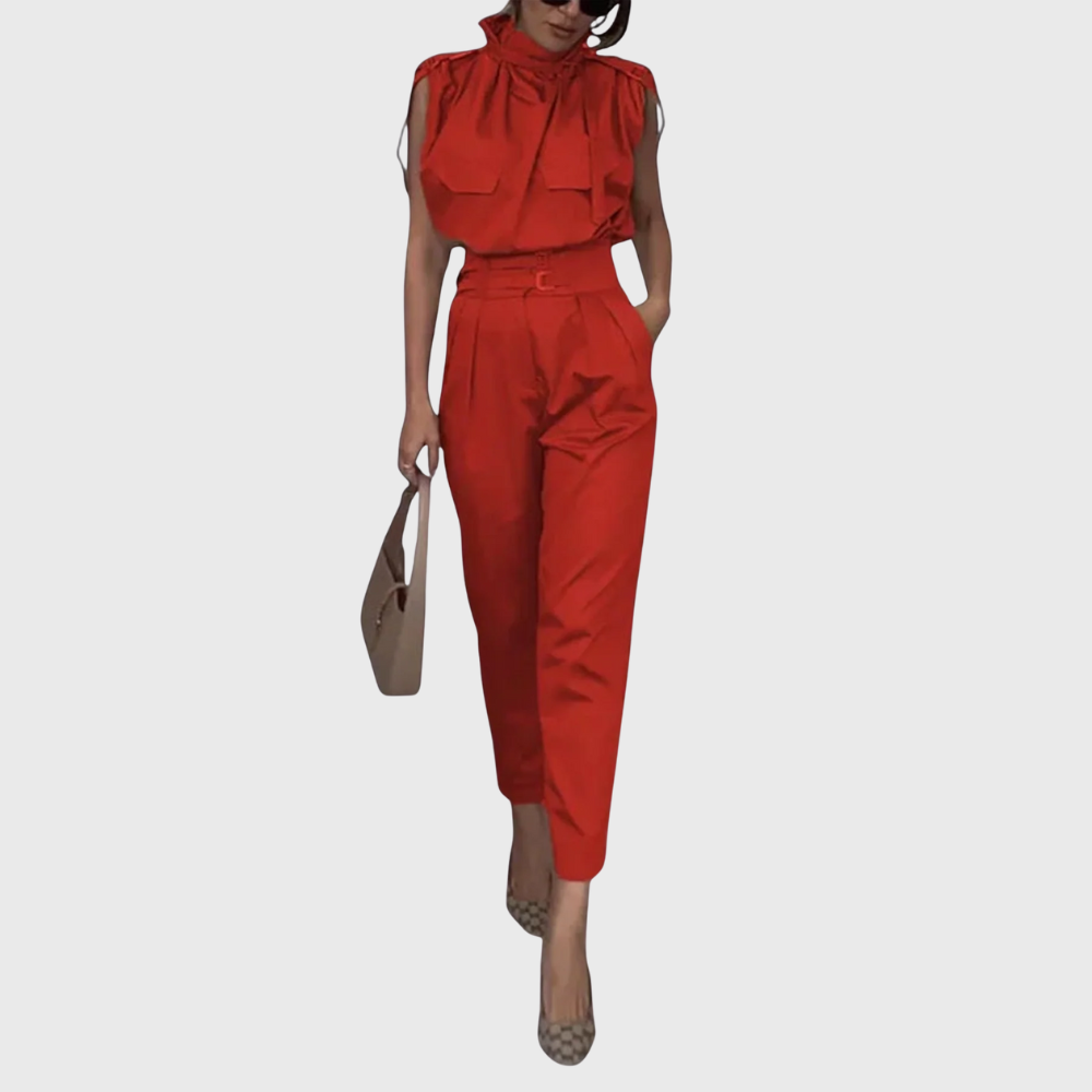 Poise - Belted Tie-Neck Jumpsuit