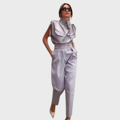 Poise - Belted Tie-Neck Jumpsuit