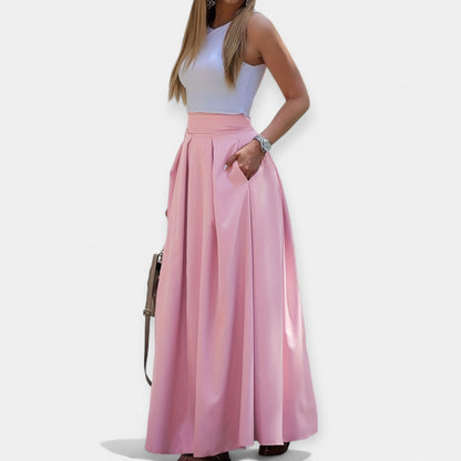 Gonna Maxi Donna | Vita Alta Plissettata & Tasche Laterali