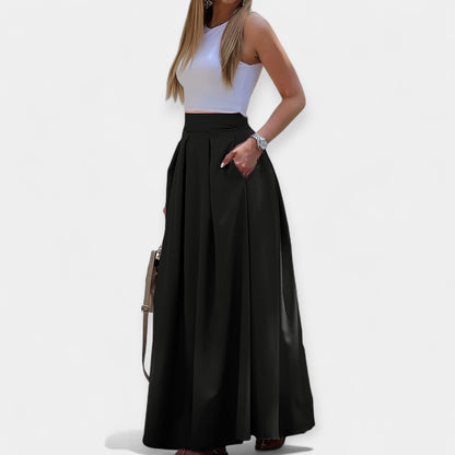 Gonna Maxi Donna | Vita Alta Plissettata & Tasche Laterali
