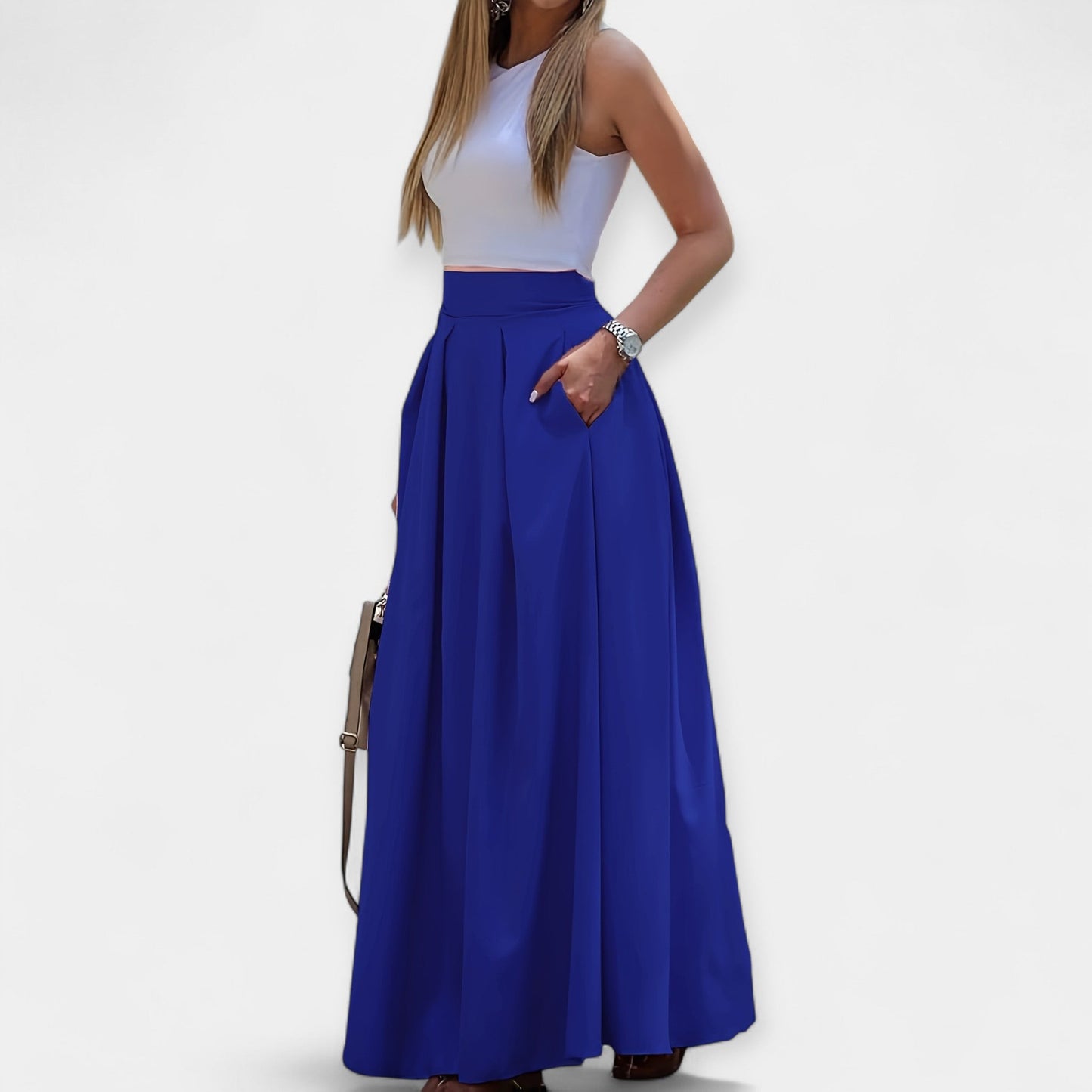 Gonna Maxi Donna | Vita Alta Plissettata & Tasche Laterali