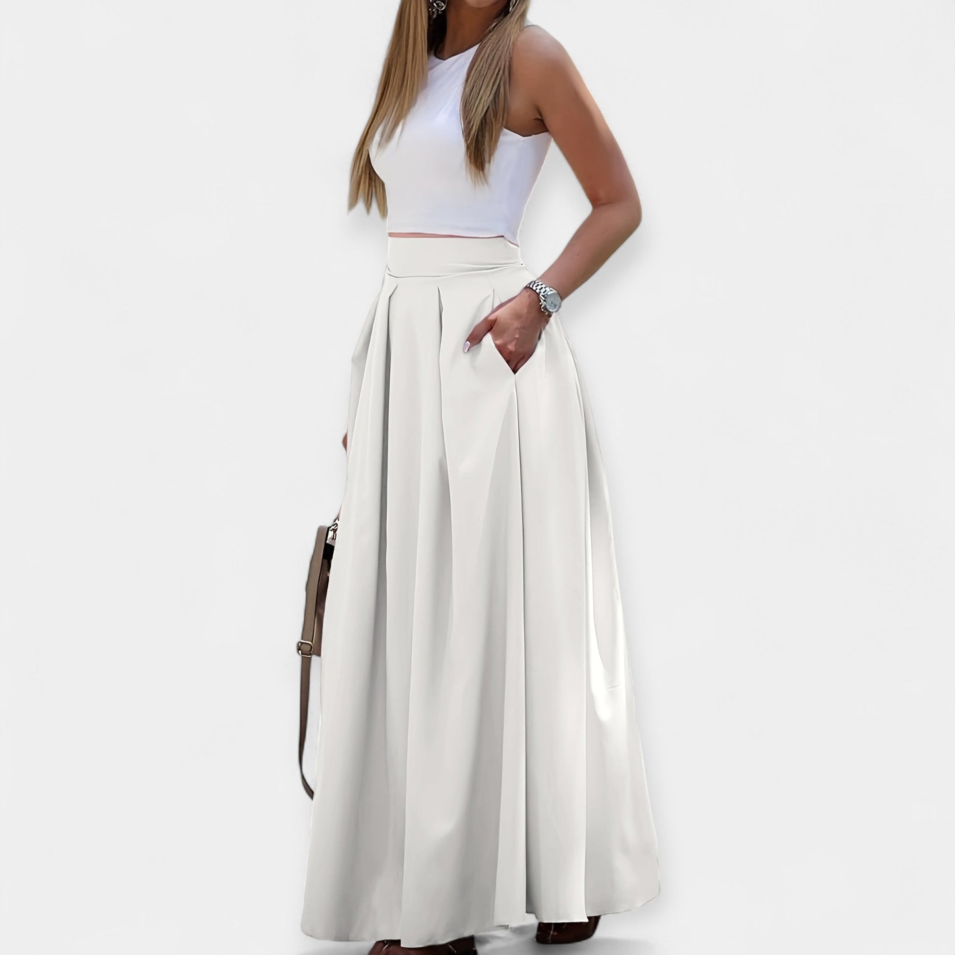 Gonna Maxi Donna | Vita Alta Plissettata & Tasche Laterali