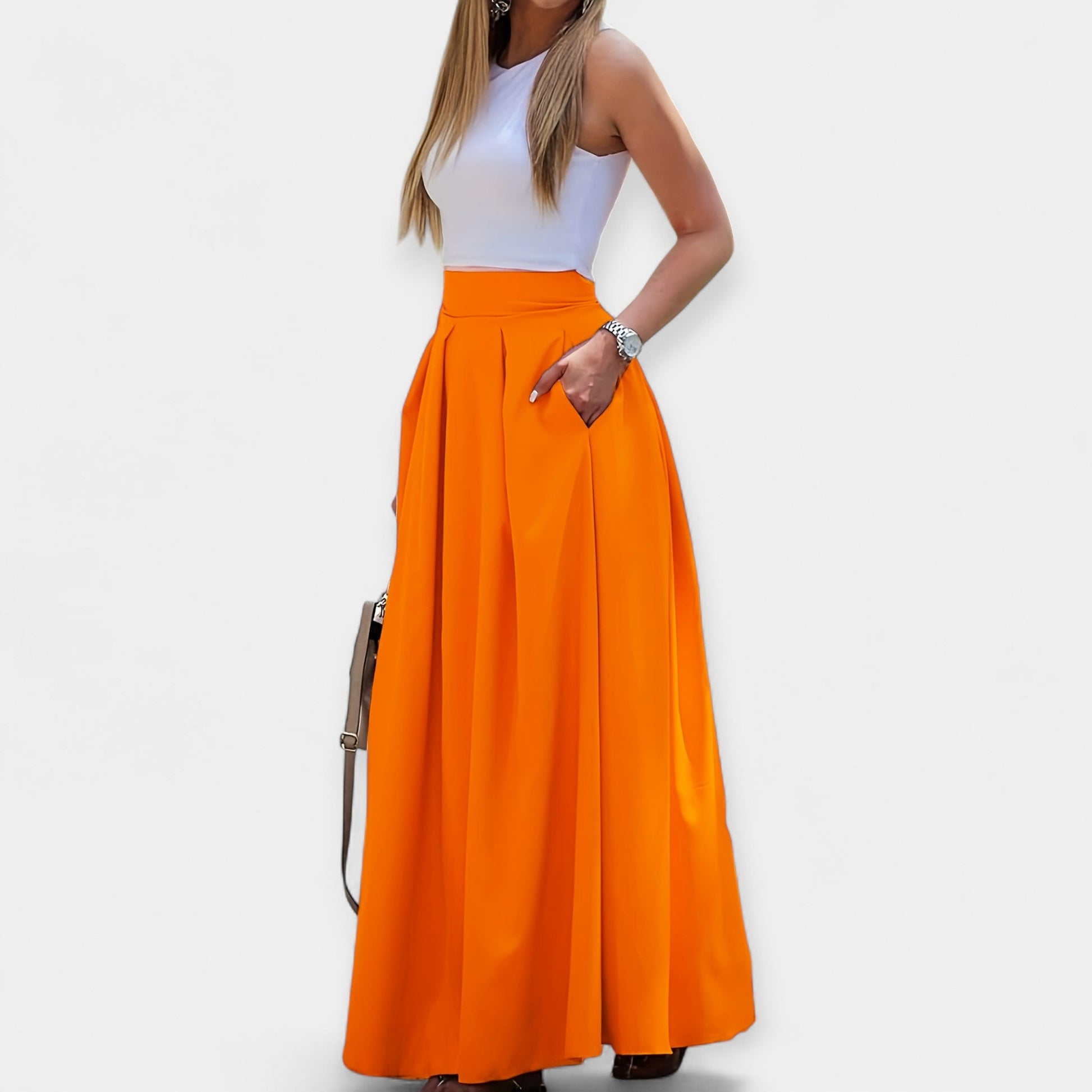 Gonna Maxi Donna | Vita Alta Plissettata & Tasche Laterali
