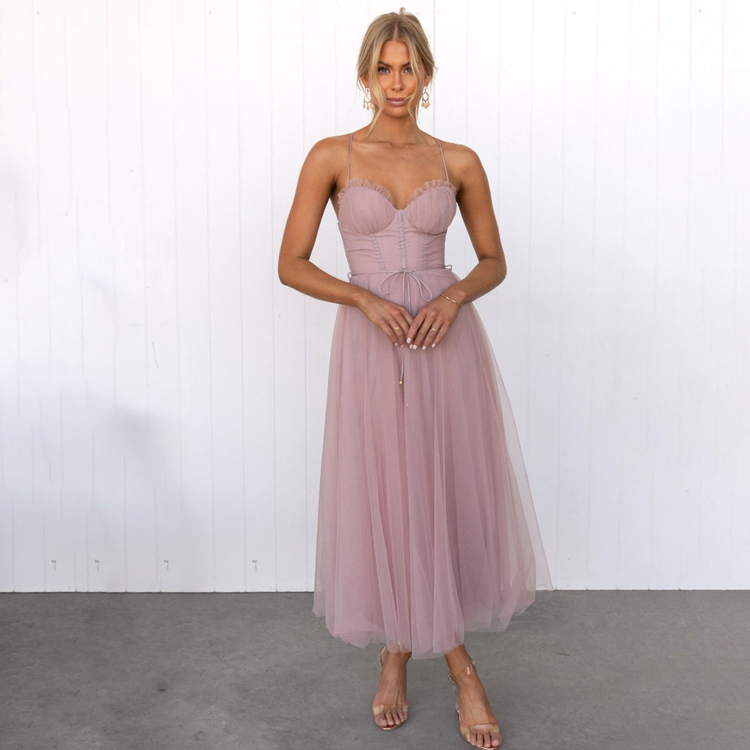 Damen Elegantes Kleid mit Spaghettiträgern | Midi