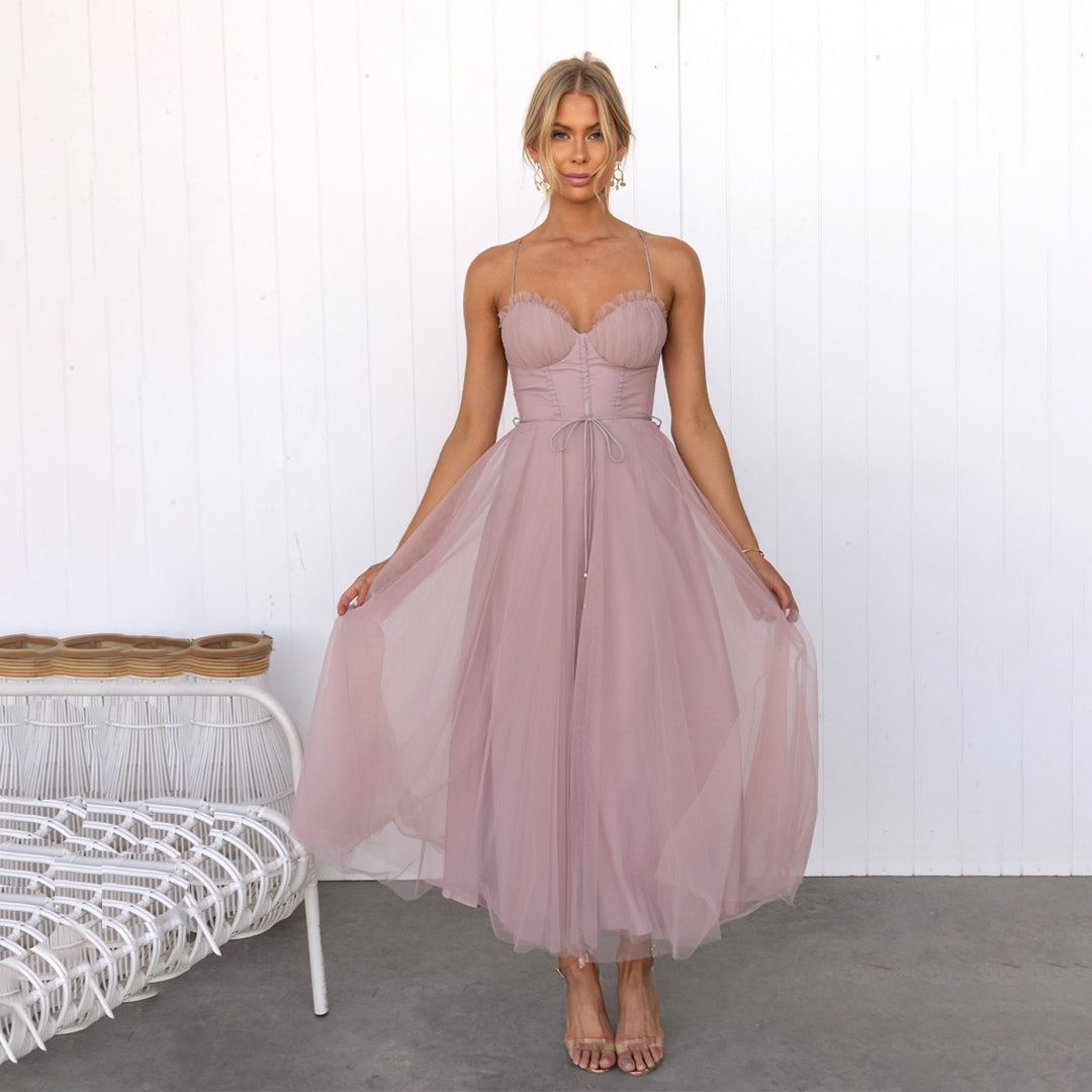 Damen Elegantes Kleid mit Spaghettiträgern | Midi