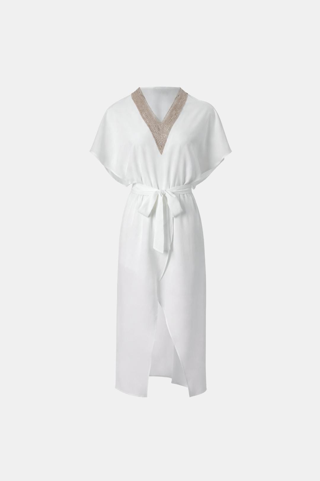 Pinky - Chic White V-Neck Midi Dress