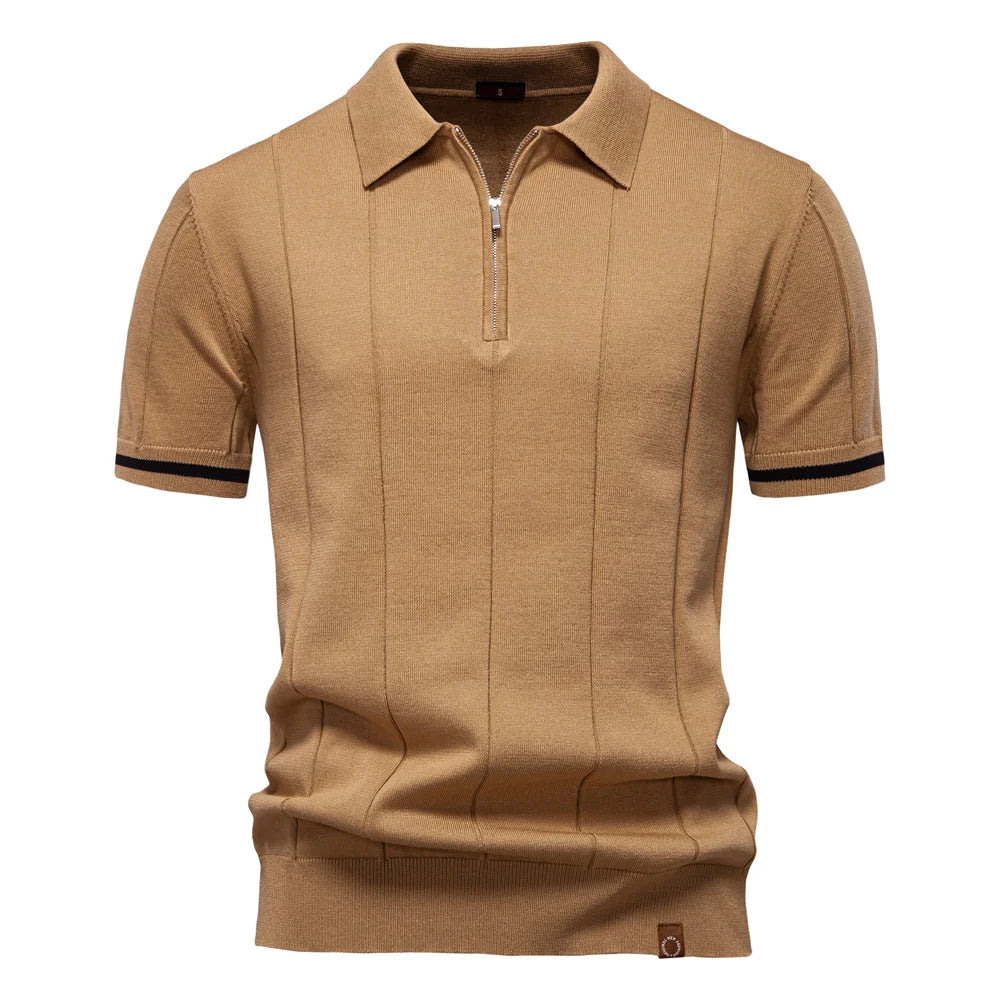 Polo Uomo | in Maglia con Zip & Righe Verticali a Contrasto