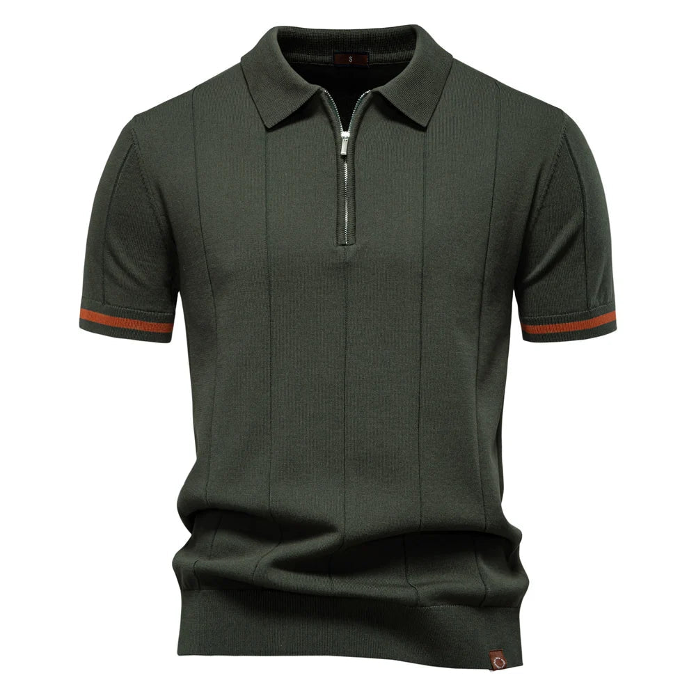 Polo Uomo | in Maglia con Zip & Righe Verticali a Contrasto