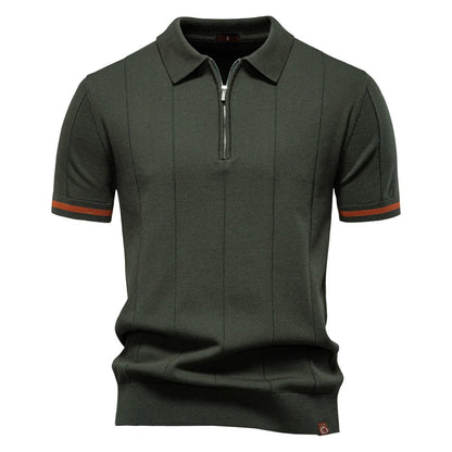 Polo Uomo | in Maglia con Zip & Righe Verticali a Contrasto